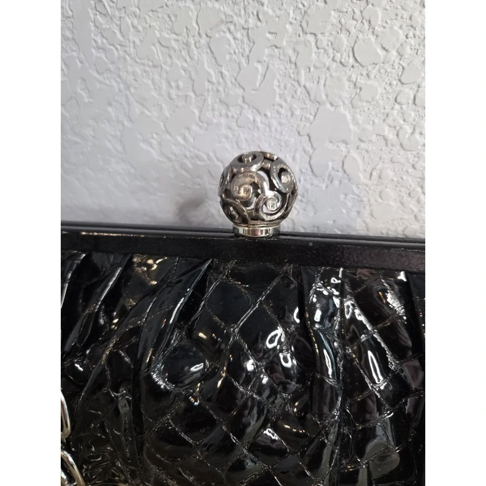 Brighton Black Patent Leather Chain‎ Strap Shoulder Hand Bag Clutch Formal
